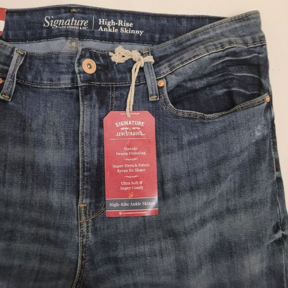 Levi Strauss High Rise ankle Skinny Blue Jeans New Women 16 Distressed Signature - Picture 6 of 15